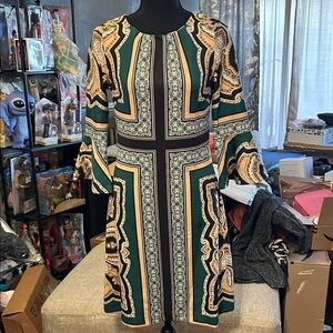 New York & Company Green and Black Long Sleeve Dress